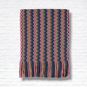 Missoni Multicolour Wavy Pattern Fringe Wool Blend Scarf NWT